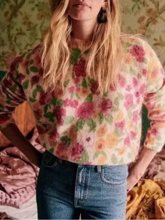 Sezane Sweaters - Sézane Lila Jumper in the "Pink Flowers / Cream"